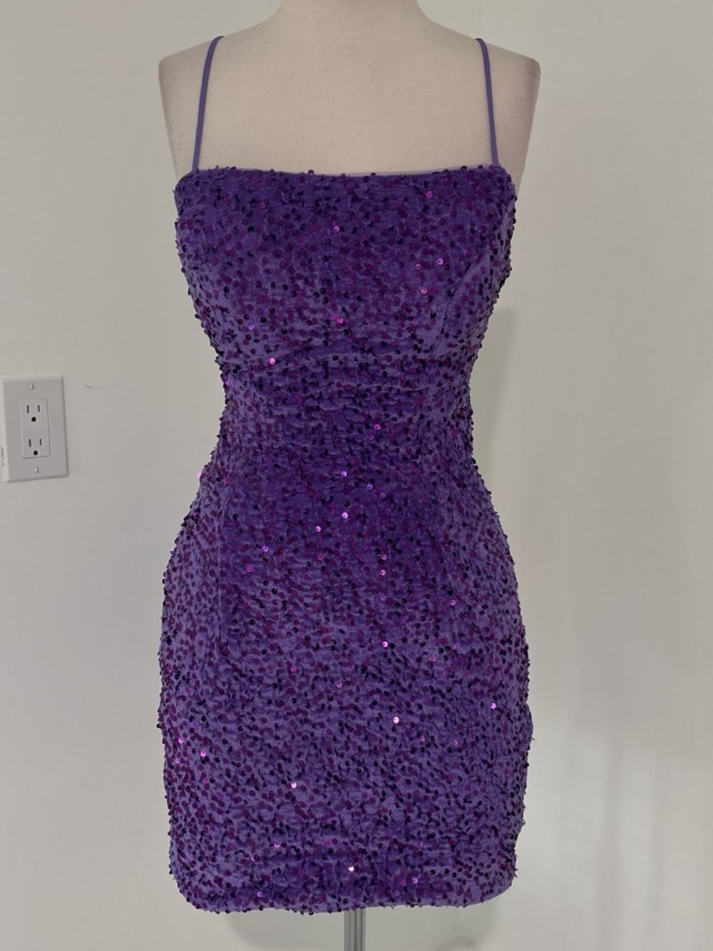 Purple Sequin Spaghetti-Strap Mini Dress